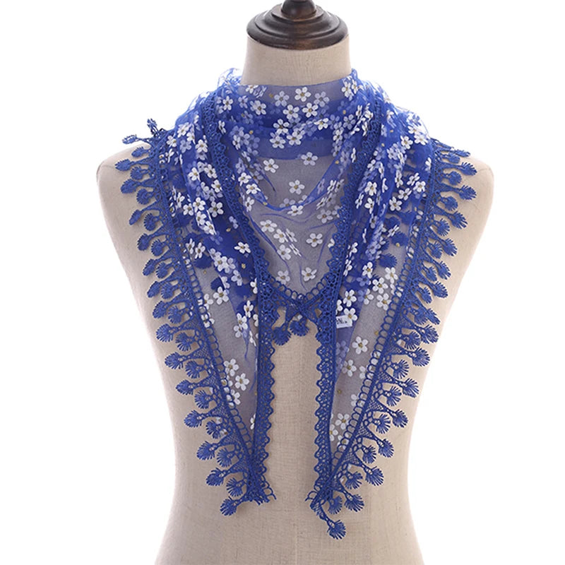 160*50cm Women Tassel Triangle Scarf for Church Prayer Shawl Embroidered Lace Veil Floral Headcovering Veils for the Church's