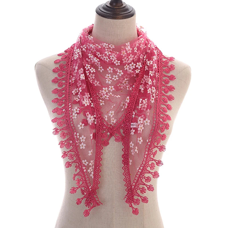 160*50cm Women Tassel Triangle Scarf for Church Prayer Shawl Embroidered Lace Veil Floral Headcovering Veils for the Church's