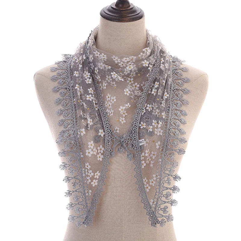 160*50cm Women Tassel Triangle Scarf for Church Prayer Shawl Embroidered Lace Veil Floral Headcovering Veils for the Church's