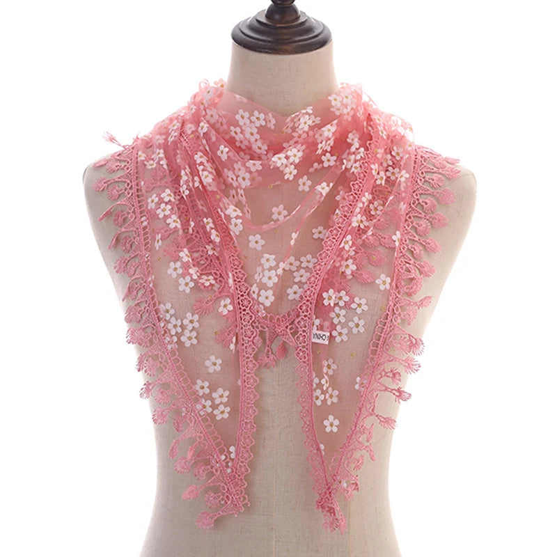160*50cm Women Tassel Triangle Scarf for Church Prayer Shawl Embroidered Lace Veil Floral Headcovering Veils for the Church's