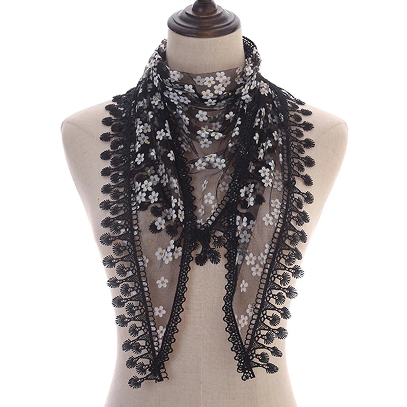 160*50cm Women Tassel Triangle Scarf for Church Prayer Shawl Embroidered Lace Veil Floral Headcovering Veils for the Church's