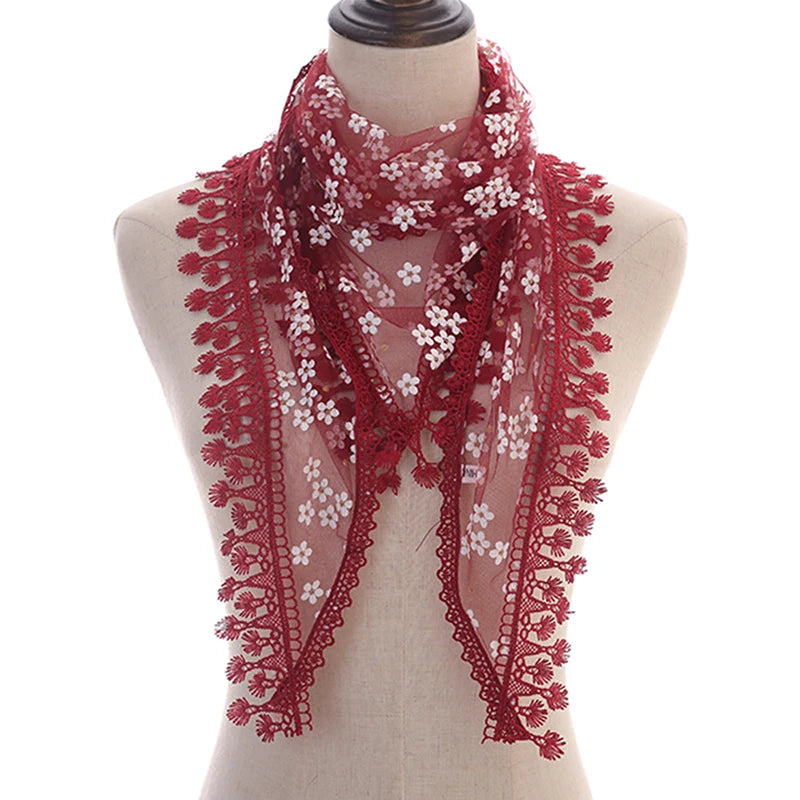 160*50cm Women Tassel Triangle Scarf for Church Prayer Shawl Embroidered Lace Veil Floral Headcovering Veils for the Church's
