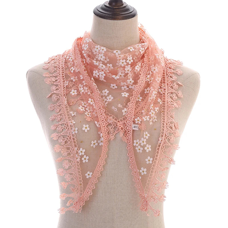 160*50cm Women Tassel Triangle Scarf for Church Prayer Shawl Embroidered Lace Veil Floral Headcovering Veils for the Church's